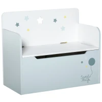 HOMCOM Kids Wooden Toy Storage Box Organizer Chest Chair 2 in 1 Design with Gas Stay Bar Seating Bench 23.5" x 11.75" x 19.75" Light Blue(m-1)