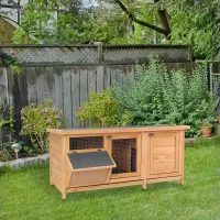 PawHut Wooden Outdoor Indoor Bunny Rabbit Hutch Bunny Cage with Feeding Trough(m-7)