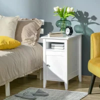HOMCOM Modern Side Table with 1 Drawer 1 Shelf 1 Door Cabinet, Elegant End Desk with Movable Partition for Living Room Bedroom Dorm, White(m-2)