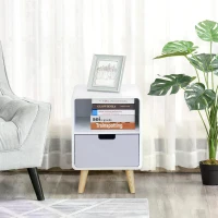 HOMCOM White Modern Nightstand With Drawer Wood Lamp Desk Storage Unit Bedroom Scandinavian Nordic Style(m-4)