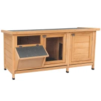 PawHut Wooden Outdoor Indoor Bunny Rabbit Hutch Bunny Cage with Feeding Trough(m-1)