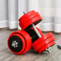 HOMCOM 30KGS Two-In-One Dumbbell & Barbell Adjustable Set Strength Muscle Exercise Fitness Plate Bar Clamp Rod Home Gym Sports Area(m-2)