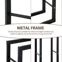 HOMCOM Metal Firewood Log Holder Tall Firewood Rack Indoor Outdoor Fireplace Wood Storage Shelf with Side Rails, Rust-Resistant, Black, 40W x 25D x 100H cm(m-6)