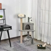 PawHut Cat Tree Condo Tower Multi-level Height 112cm Kittens Activity Stand House with Toys & Various Scratching Posts(m-6)