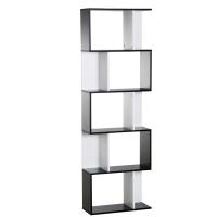 HOMCOM 5-tier Bookcase Storage Display Shelving S Shape design Unit Divider Black