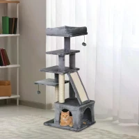 PawHut 110cm Mult-level Cat Tree Scratcher Kittiy Condo Activity Center with Perches,3 Jumping Platforms,Ladder, Hanging Toy(m-4)