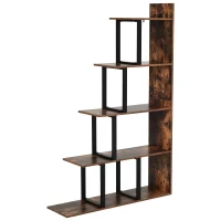 HOMCOM Industrial Style Wooden 5-Tier Ladder Bookcase Indoor Corner Shelf  for Livingroom, Office - Rusty Brown(m-4)