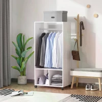 HOMCOM Open Wardrobe with Hanging Rod and Storage Shelves Mobile Garment Rack on Wheels Bedroom, Cloakroom, White(m-2)