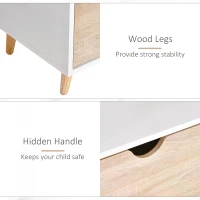 HOMCOM TV Stand with Shelf & Drawers Storage Cabinet Media Entertainment Center Modern White and Natural Wood Color(m-5)