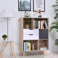 HOMCOM 3-Tier Wooden Storage Cabinet Display Shelf Cupboard with 2 Drawer &  Anti Tilt Brace Wooden Color Grey White(m-2)