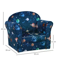 HOMCOM Children Kids Mini Sofa Armchair Polyester Blue Universe Planet Non-Slip Feet Bedroom Playroom Seating Chair(m-3)