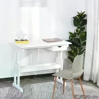 HOMCOM Adjustable Height Study Desk for Students Computer Desk, Home Learning Center Desk with Tilting Desktop and Storage Drawer, White(m-7)