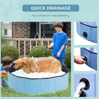 PawHut Foldable Dog Paddling Pool Pet Cat Swimming Pool Indoor/Outdoor Collapsible Summer Bathing Tub Shower Tub Puppy Washer (Φ120 × 30H cm, Blue)(m-6)
