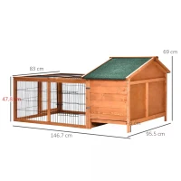 PawHut Wooden Rabbit Guinea Pig Hutch Detachable Pet House Animal Cage with Openable Run & Roof Lockable Door Slide-out Tray 146 x 95 x 69cm(m-3)