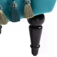 HOMCOM Bed End Bench, Vintage Bench Seat with Armrest and Button Tufted, Velvet Upholstered Footstool for Bedroom, Blue(m-9)