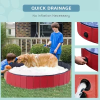PawHut Foldable Dog Paddling Pool Pet Cat Swimming Pool Indoor/Outdoor Collapsible Summer Bathing Tub Shower Tub Puppy Washer (Φ160 × 30H cm, Red)(m-6)