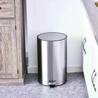 HOMCOM 20L T430 D30.8 x 48.7 H cm Step-on Trash Can Stainless Steel Round Garbage Bin Silent Gentle Open and Close Dustbin with Pedal(m-2)
