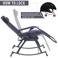 Outsunny Foldable Garden Rocking Chair, Outdoor Recliner Sun Lounger with Breathable Mesh Fabric, Zero-Gravity Seat with Headrest and Cup Holder Tray, Black(m-5)