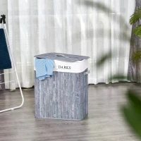 HOMCOM 100L Collapsible Natural Wood Laundry Hamper Organizer Clothes Washing Basket Bin Storage Box w/Lid Removable Lining 52x32x63cm, Grey(m-10)
