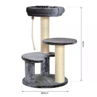 PawHut 65cm Cat Tree, Cat Tower for Kittens, Small Cat Condo with Sisal Scratching Posts, Hanging Rope, Perches - Grey(m-3)