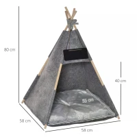 PawHut Pet Teepee Tent Cat Bed Dog House with Thick Cushion Chalkboard for Kitten and Puppy 80cm Grey(m-3)