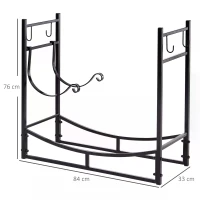 Outsunny Firewood Stand Log Rack Holder 84cm with 4-PC Fireplace Tools Set, Indoor Outdoor, Metal, Black(m-3)