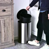 HOMCOM 20L T430 D30.8 x 48.7 H cm Step-on Trash Can Stainless Steel Round Garbage Bin Silent Gentle Open and Close Dustbin with Pedal(m-5)