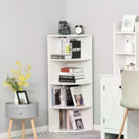 HOMCOM Corner Shelf 4 Tier Fan Bookshelf Plants Stand Wood Freestanding Unit White(m-2)