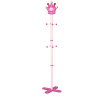 HOMCOM Qaba/HOMCOM Kid’s Coat Rack Free Standing Wooden Tree Hanger with Crown Modeling Design 8 Hooks for Scarves Hats Clothes Bracelets Bags Gift for Toddler Girl Pink(m-1)