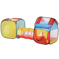 HOMCOM 3 in 1 Pop Up House Tent Play Tunnel Set Toddlers Crawl Tunnel Kids Playhouse Indoor Outdoor Garden Use Multicolor 230 x 70 x 89 cm(m-11)