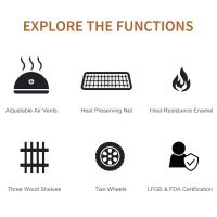 Outsunny Charcoal Trolley BBQ Barbecue Grill Patio Camping Picnic Garden Party Outdoor Cooking with Lid Wheels Side Trays and Storage Shelf(m-6)