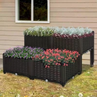Outsunny  Set of 4 Garden Raised Bed Elevated Patio Flower Plant Planter Box Vegetables Planting Container PP(m-10)