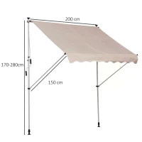 Outsunny 2x1.5m  Adjustable Outdoor Aluminium Frame Awning Beige(m-3)