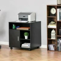 HOMCOM Multi-Storage Printer Stand Unit Office Desk Side Mobile Storage w/ Wheels Modern Style 60L x 50W x 65.5H cm - Black(m-10)