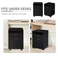 HOMCOM 60cm Filing Cabinet with Drawer, Open Shelf, Metal Handles and 4 Wheels, Office Home Organiser Mobile Printer, Black(m-5)