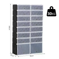 HOMCOM Large 16-Cube DIY Shoes Rack Portable Interlocking Plastic Cabinet 8 Tier Footwear Organiser Bedroom 32 Pairs(m-3)