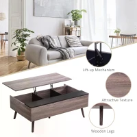 HOMCOM Lift-Top Coffee Table with storage  100x 65 x 39cm Grey(m-6)