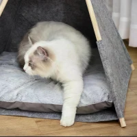 PawHut Pet Teepee Tent Cat Bed Dog House with Thick Cushion Chalkboard for Kitten and Puppy 80cm Grey(m-6)