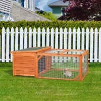 PawHut Rabbit Hutch Small Animal Guinea Pig House Off-ground Ferret Bunny Cage Duck House Hideaway Chinchilla Cage Outdoor Indoor Backyard with Openable Main House & Run Roof 125.5 x 100 x 49cm Orange(m-10)