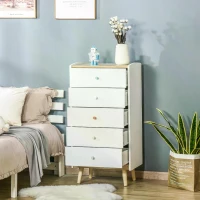 HOMCOM Kids Chest of Drawers Wardrobe Storage Tower Organizer Closet with 5 Drawers Solid Wood Handles Anti-toppling Device for Bedroom 55 x 36 x 108cm White(m-7)