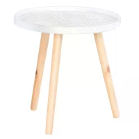 HOMCOM Flower Eteched Side Table w/ Saucer Top Wood Legs Living Room Bedroom  Furniture Coffee End Table Display Decoration Elegant - White(m-11)