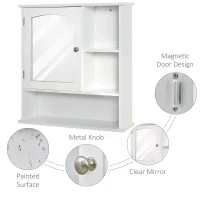 kleankin Bathroom Cabinet, Wall Mount Storage Organizer with Mirror, Adjustable Shelf for Bathroom, Kitchen, Bedroom, White(m-6)
