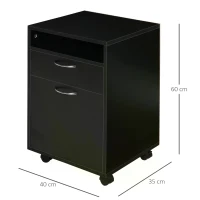 HOMCOM 60cm Filing Cabinet with Drawer, Open Shelf, Metal Handles and 4 Wheels, Office Home Organiser Mobile Printer, Black(m-3)