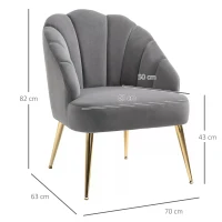HOMCOM Modern Petal Back Accent Chair, Single Leisure Armchair with Thick Sponge Padding Metal Legs for Living Room, Bedroom, Office, Dark Grey and Gold(m-3)