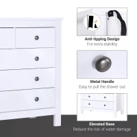 HOMCOM Chest Of Drawers, 5 Drawers, White Storage Cabinet Unit, Furniture for Bedroom, 79x40x80cm(m-4)