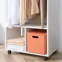 HOMCOM Open Wardrobe with Hanging Rod and Storage Shelves Mobile Garment Rack on Wheels Bedroom, Cloakroom, White(m-9)