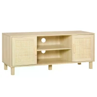 HOMCOM Modern TV Stand for TVs up to 50'' Flat Screen, TV Storage Cabinet with 2 Rattan Doors, Cable Holes, Rustic TV Console Table, Living Room Bedroom and Office(m-4)