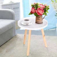 HOMCOM Flower Eteched Side Table w/ Saucer Top Wood Legs Living Room Bedroom  Furniture Coffee End Table Display Decoration Elegant - White(m-2)
