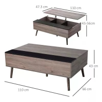 HOMCOM Lift-Top Coffee Table with storage  100x 65 x 39cm Grey(m-3)