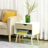 HOMCOM Bedside Table with Drawer and Shelf, Modern Nightstand, End Table for Bedroom, Living Room, White(m-10)